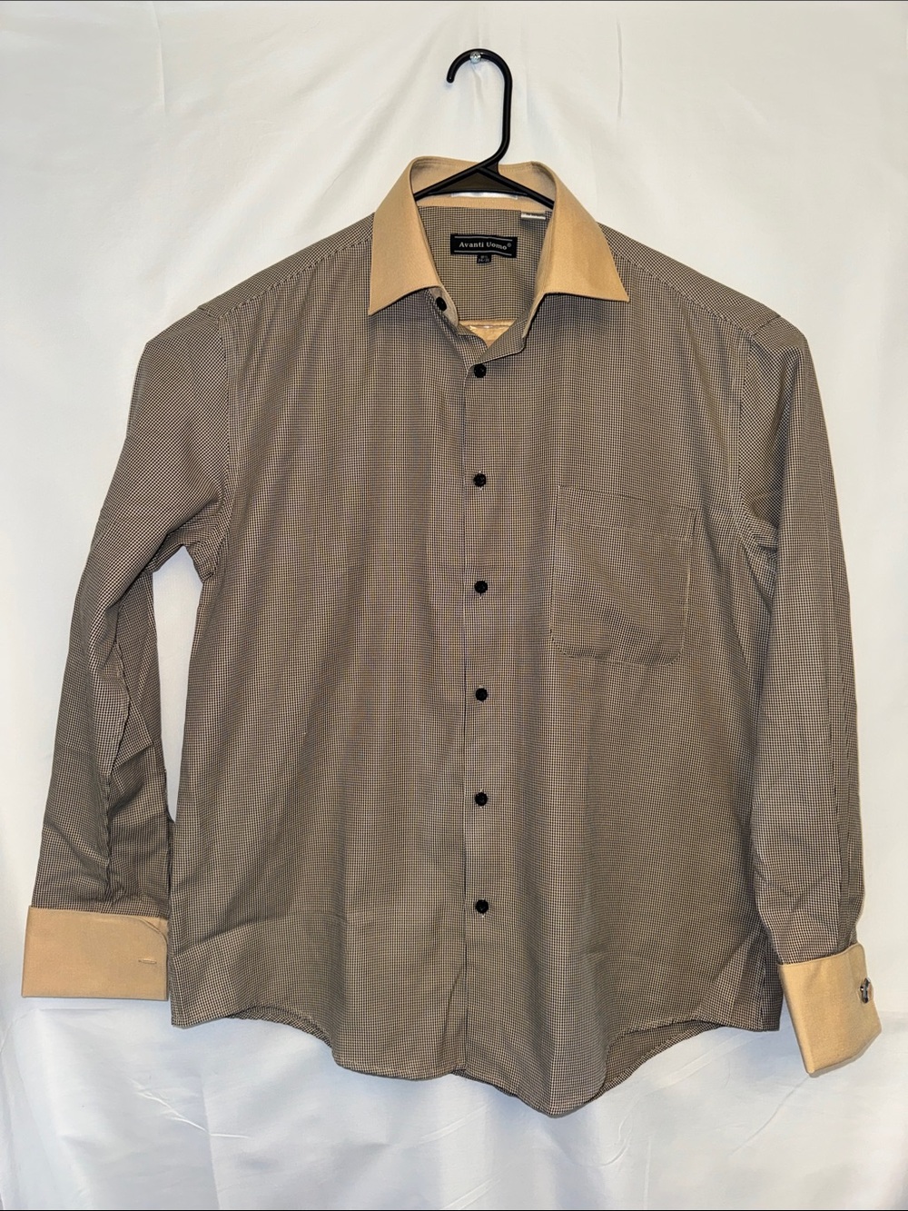 Avanti Uomo Men's Brown Dress Shirt with Tan Contrast Collar & Cuffs